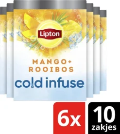 Lipton Cold Infuse Rooibos & Mango, Smaak Voor Koud Water Zonder Suiker En Calorieën - 6 X 10 Zakjes - NL-BIO-01 -Drank Winkel 1077x1200