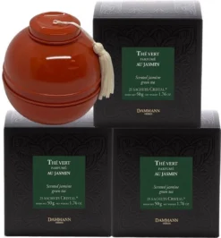 Dammann 3 X D3794 - Thé Vert Jasmin - 2 + 1 Gratis - Groene Jasmijn Thee 75 Cristal Zakjes - Melange Van Groene Thee - Premium Thee + Theeblik