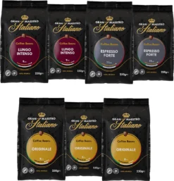 Gran Maestro Italiano - Koffiebonen - Proefpakket - Bonen Voor Espresso - Bonen Voor Lungo - Arabica - 7 X 250g