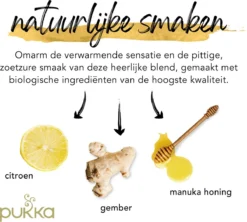 Pukka Lemon Ginger & Manuka Honey Thee, Met Gember, Citroen En Honing - 4 X 20 Zakjes - GB-BIO-05 -Drank Winkel 1200x1077 2