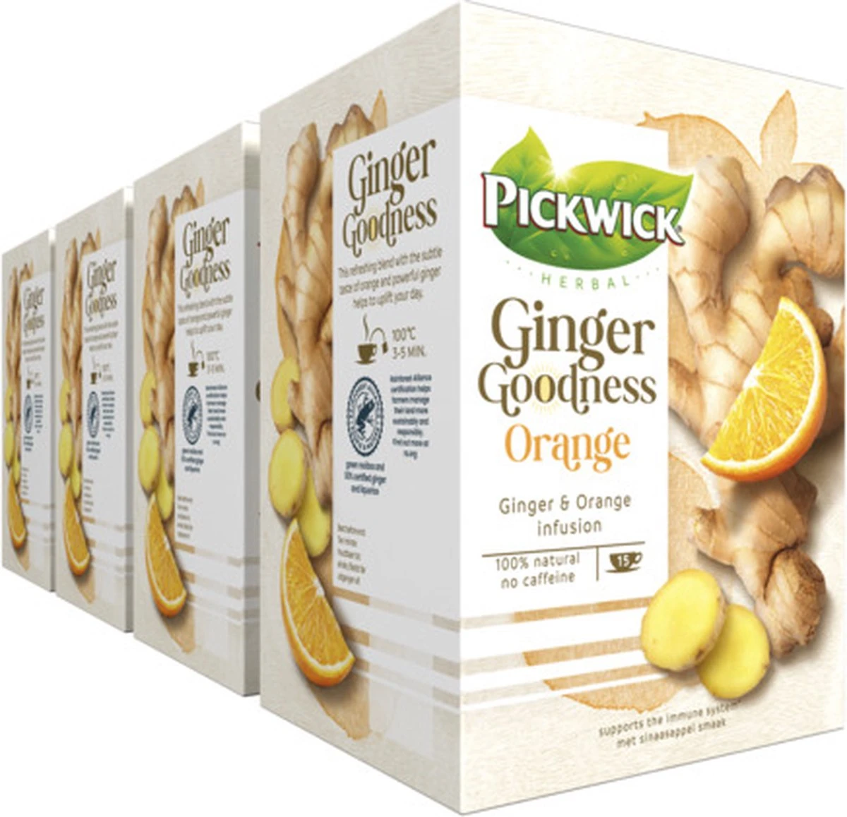 Pickwick Kruidenthee Ginger Goodness Orange - 4 X 15 Theezakjes 1 Pickwick Kruidenthee Ginger Goodness Orange - 4 X 15 Theezakjes