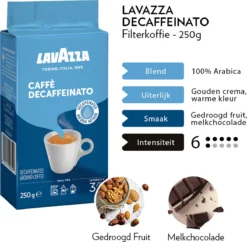 Lavazza Caffe Decaffeinato Filterkoffie - 250 Gram X8 9 Lavazza Caffe Decaffeinato Filterkoffie - 250 Gram X8 -Drank Winkel 1200x1177 2