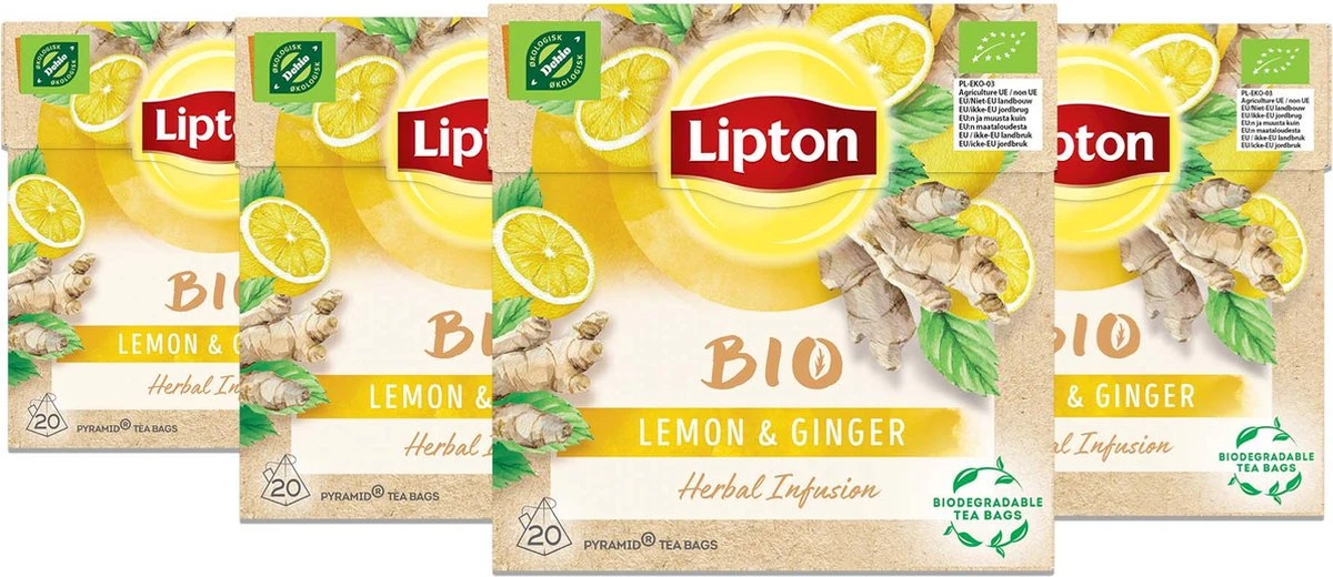 Lipton Ginger & Lemon Kruidenthee, Met De Vurige Smaak Van Gember En Frisheid Van Citroen - 4 X 20 Zakjes - PL-EKO-03 1 Lipton Ginger & Lemon Kruidenthee, Met De Vurige Smaak Van Gember En Frisheid Van Citroen - 4 X 20 Zakjes - PL-EKO-03