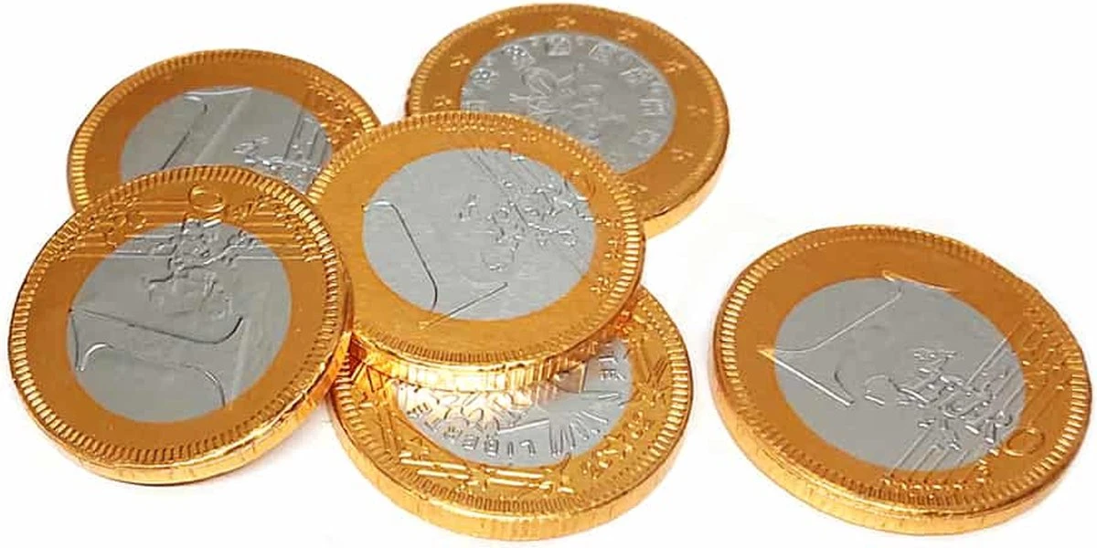 Euro Chocolademunten - 38 Mm - 1 Kg 1 Euro Chocolademunten - 38 Mm - 1 Kg