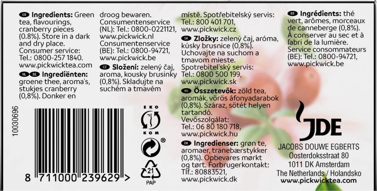 Pickwick Cranberry Groene Thee - 12 X 20 Zakjes 3 Pickwick Cranberry Groene Thee - 12 X 20 Zakjes - Afbeelding 3