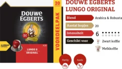 Douwe Egberts Lungo Original Koffiecups - Intensiteit 6/12 - 10 X 20 Capsules -Drank Winkel 1200x674