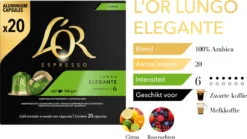 L'OR Lungo Elegante Koffiecups - Intensiteit 6/12 - 10 X 20 Capsules -Drank Winkel 1200x677