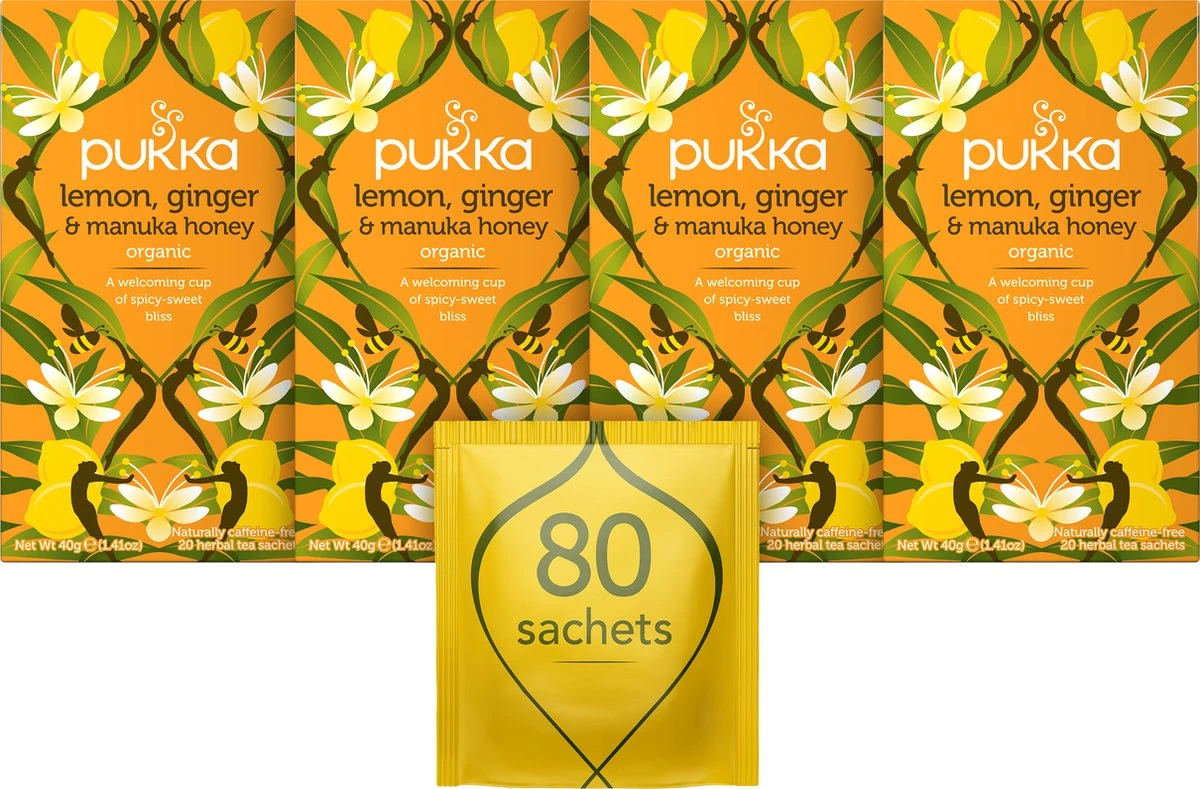 Pukka Three Ginger Thee, Met Kurkuma, Gember En Galangawortel - 4 X 20 Zakjes - GB-BIO-05 1 Pukka Three Ginger Thee, Met Kurkuma, Gember En Galangawortel - 4 X 20 Zakjes - GB-BIO-05