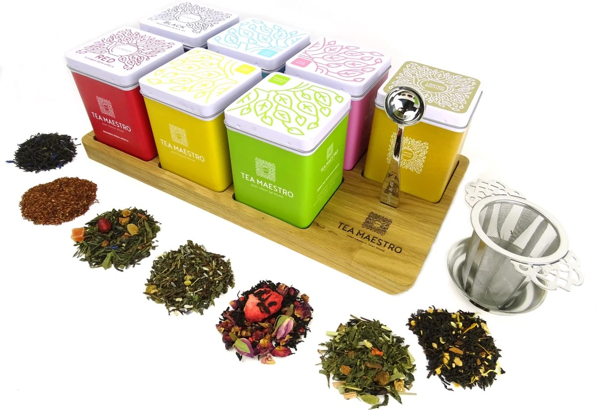 Dutch Tea Maestro - DUTCH TEA MAESTRO - Thee Cadeau - Thee Geschenk - Thee Pakket - Theeplank 7 Blikjes Losse Thee Cadeau 1 Dutch Tea Maestro - DUTCH TEA MAESTRO - Thee Cadeau - Thee Geschenk - Thee Pakket - Theeplank 7 Blikjes Losse Thee Cadeau