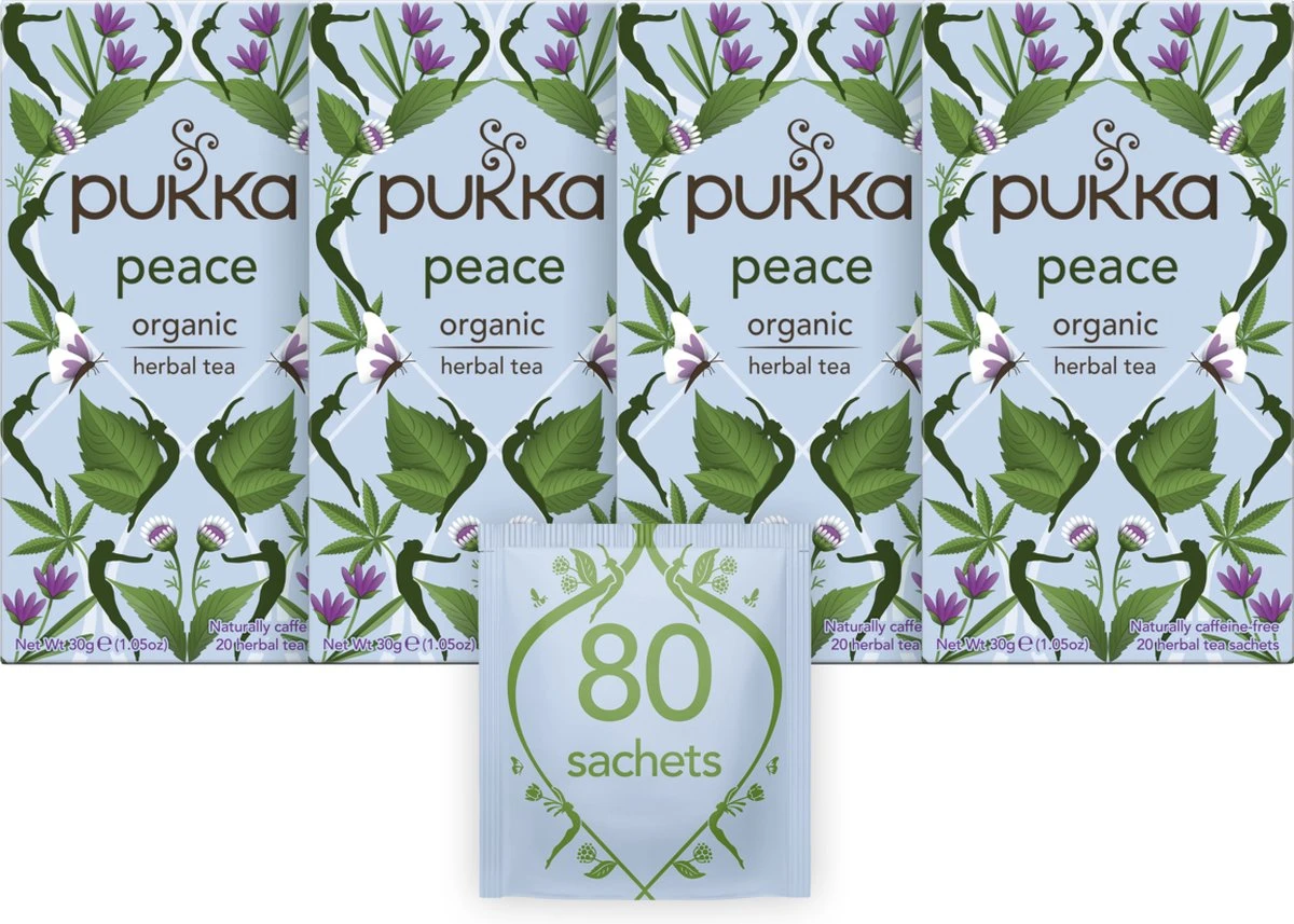 Pukka Peace Thee, Met Kamille, Munt, Ashwagandawortel En Granulen Van Hennepzaadolie - 4 X 20 Zakjes - GB-BIO-05 1 Pukka Peace Thee, Met Kamille, Munt, Ashwagandawortel En Granulen Van Hennepzaadolie - 4 X 20 Zakjes - GB-BIO-05