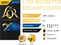 L'OR Espresso Ristretto Decaffeinato - Intensiteit 9/12 - 10 X 10 Capsules -Drank Winkel 1200x889 2