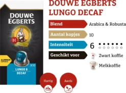 Douwe Egberts Lungo Decaf Koffiecups - Intensiteit 6/12 - 10 X 10 Capsules -Drank Winkel 1200x895