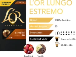 L'OR Lungo Estremo Koffiecups - Intensiteit 10/12 - 10 X 10 Capsules 17 L'OR Lungo Estremo Koffiecups - Intensiteit 10/12 - 10 X 10 Capsules -Drank Winkel 1200x907