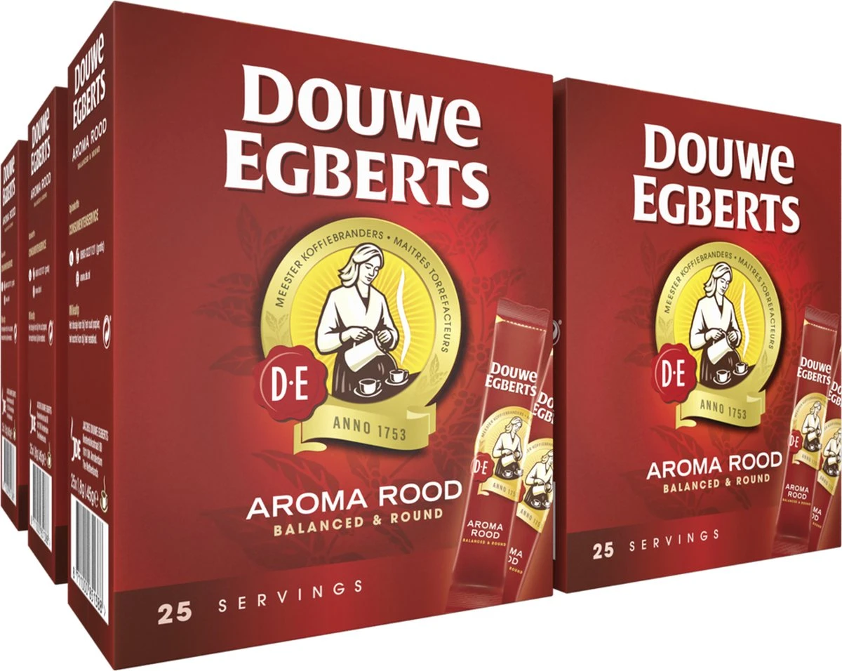 Douwe Egberts Aroma Rood Sticks Oploskoffie - 6 X 25 Zakjes 1 Douwe Egberts Aroma Rood Sticks Oploskoffie - 6 X 25 Zakjes