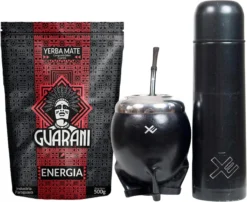 Yerba Mate Set - Kalebas - Thermo - Bombilla - Guarana Thee - EquisMate Classic Black