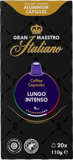 Gran Maestro Italiano - Lungo Intenso - Koffiecups - Nespresso Compatibel Capsules - Krachtige Smaak - 6 X 20 Cups 10 Gran Maestro Italiano - Lungo Intenso - Koffiecups - Nespresso Compatibel Capsules - Krachtige Smaak - 6 X 20 Cups -Drank Winkel 550x1200
