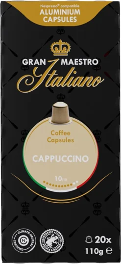 Gran Maestro Italiano - Cappuccino - Koffiecups - Nespresso Compatibel Capsules - Intense Smaak - 6 X 20 Cups -Drank Winkel 551x1200