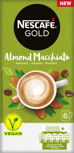 Nescafé Gold Almond Macchiato Oploskoffie - 6 Doosjes à 6 Zakjes -Drank Winkel 583x1200