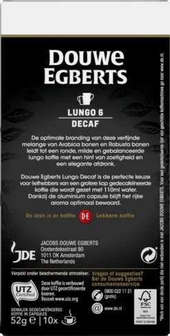 Douwe Egberts Lungo Decaf Koffiecups - Intensiteit 6/12 - 10 X 10 Capsules -Drank Winkel 607x1200 3