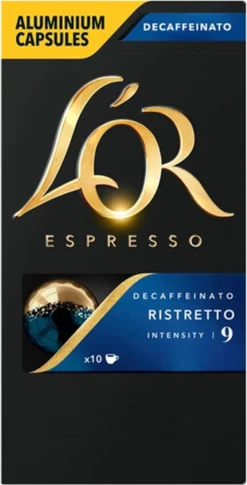 L'OR Espresso Ristretto Decaffeinato - Intensiteit 9/12 - 10 X 10 Capsules -Drank Winkel 611x1200