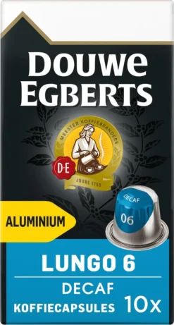 Douwe Egberts Lungo Decaf Koffiecups - Intensiteit 6/12 - 10 X 10 Capsules -Drank Winkel 643x1200