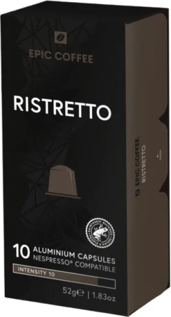 100 Capsules Epic Coffee - Ristretto - Nespresso® Compatible Aluminium Capsules - RFA Keurmerk - Doos 100 Stuks