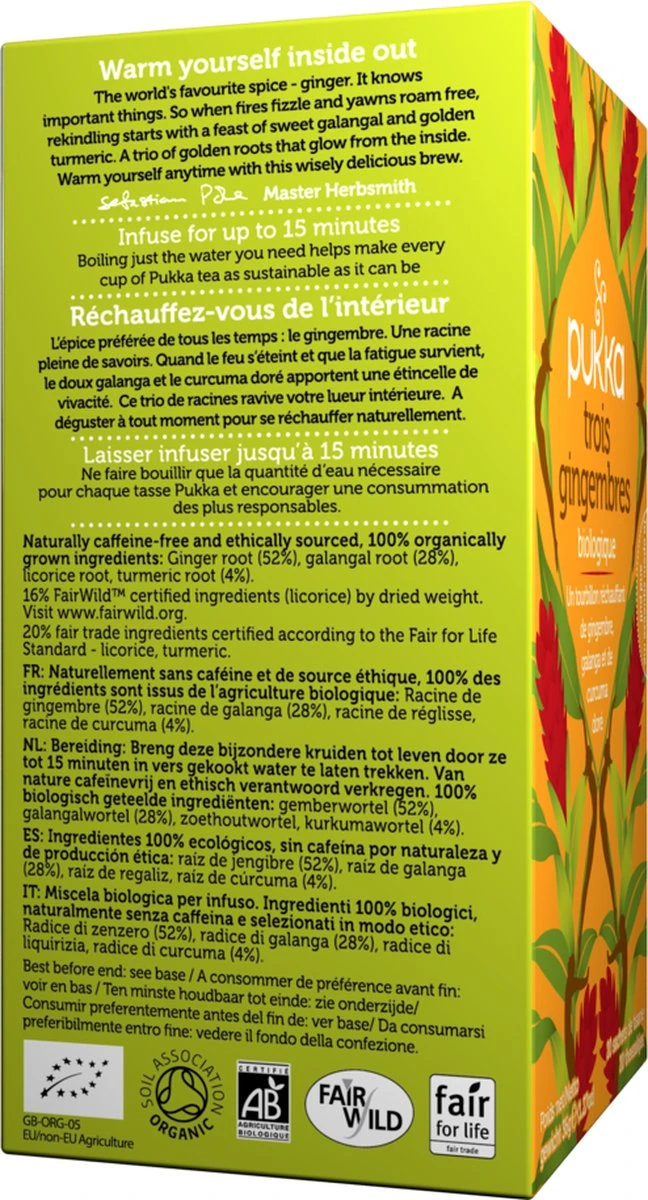 Pukka Three Ginger Thee, Met Kurkuma, Gember En Galangawortel - 4 X 20 Zakjes - GB-BIO-05 2 Pukka Three Ginger Thee, Met Kurkuma, Gember En Galangawortel - 4 X 20 Zakjes - GB-BIO-05 - Afbeelding 2
