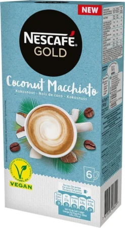 Nescafé Gold Coconut Macchiato Oploskoffie - 6 Doosjes à 6 Zakjes -Drank Winkel 657x1200