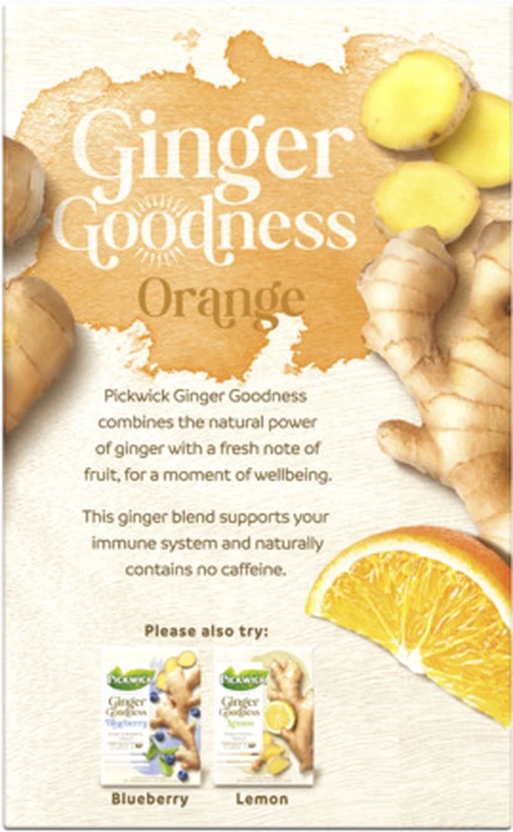Pickwick Kruidenthee Ginger Goodness Orange - 4 X 15 Theezakjes 2 Pickwick Kruidenthee Ginger Goodness Orange - 4 X 15 Theezakjes - Afbeelding 2