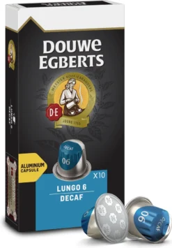 Douwe Egberts Lungo Decaf Koffiecups - Intensiteit 6/12 - 10 X 10 Capsules -Drank Winkel 836x1200