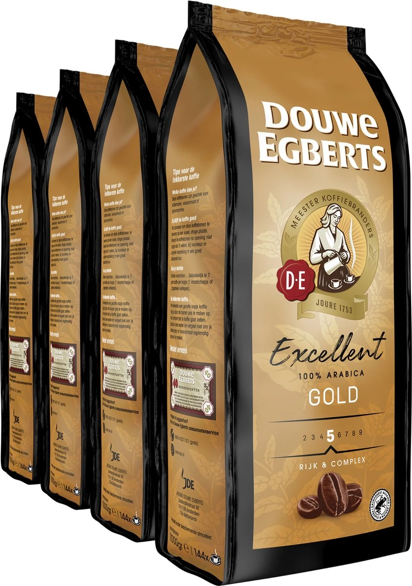Douwe Egberts Excellent Gold Koffiebonen - 5/9 Intensiteit - 4 X 1kg 1 Douwe Egberts Excellent Gold Koffiebonen - 5/9 Intensiteit - 4 X 1kg