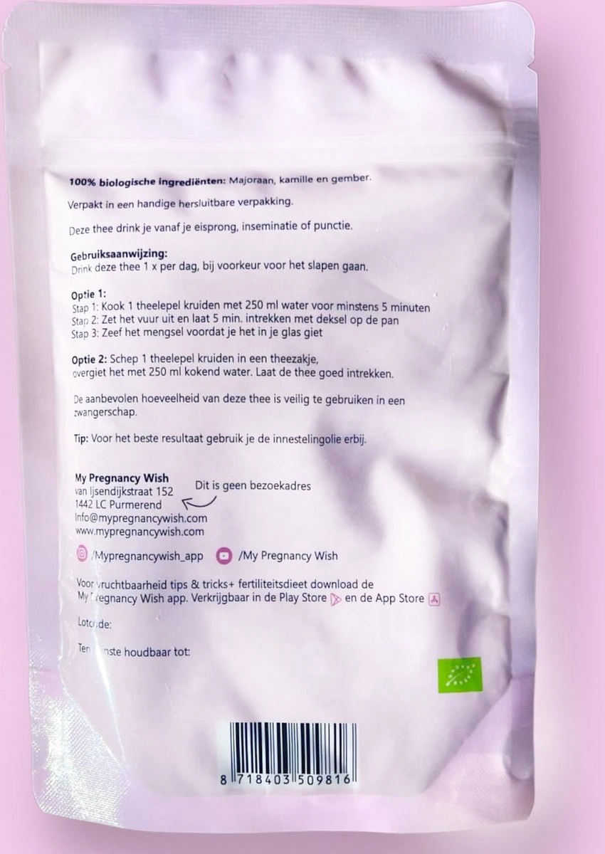 Biologische Innesteling Thee, Zwanger Worden, Innesteling Bevorderen, Innesteling Stimuleren, Vruchtbaarheid Verbeteren, Fertiliteit, IVF, ICSI, IUI, Ontspannen Baarmoeder, Warmte, Bloedcirculatie, Hormoonbalans 2 Biologische Innesteling Thee, Zwanger Worden, Innesteling Bevorderen, Innesteling Stimuleren, Vruchtbaarheid Verbeteren, Fertiliteit, IVF, ICSI, IUI, Ontspannen Baarmoeder, Warmte, Bloedcirculatie, Hormoonbalans - Afbeelding 2