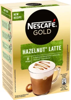 Nescafé Gold Hazelnoot Latte Oploskoffie - 6 Doosjes à 8 Zakjes -Drank Winkel 855x1200 1