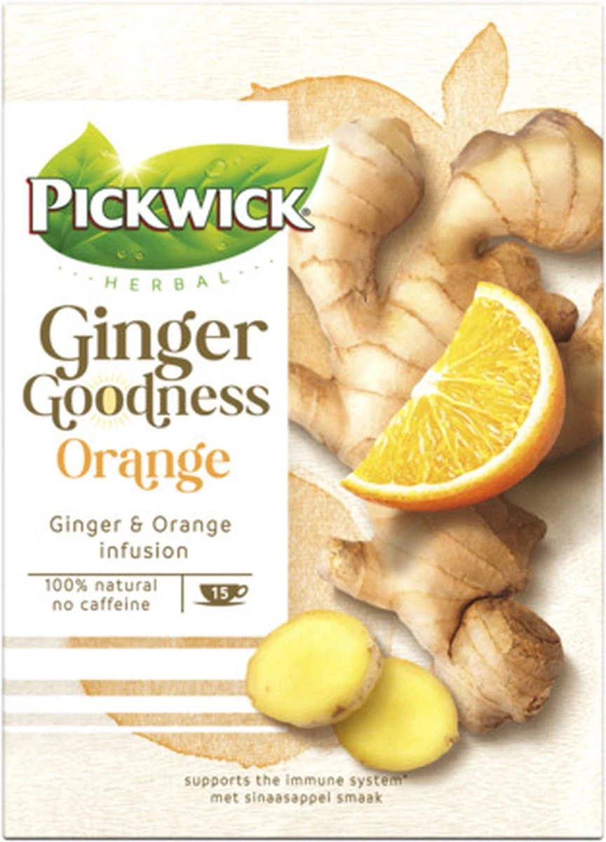 Pickwick Kruidenthee Ginger Goodness Orange - 4 X 15 Theezakjes 4 Pickwick Kruidenthee Ginger Goodness Orange - 4 X 15 Theezakjes - Afbeelding 4