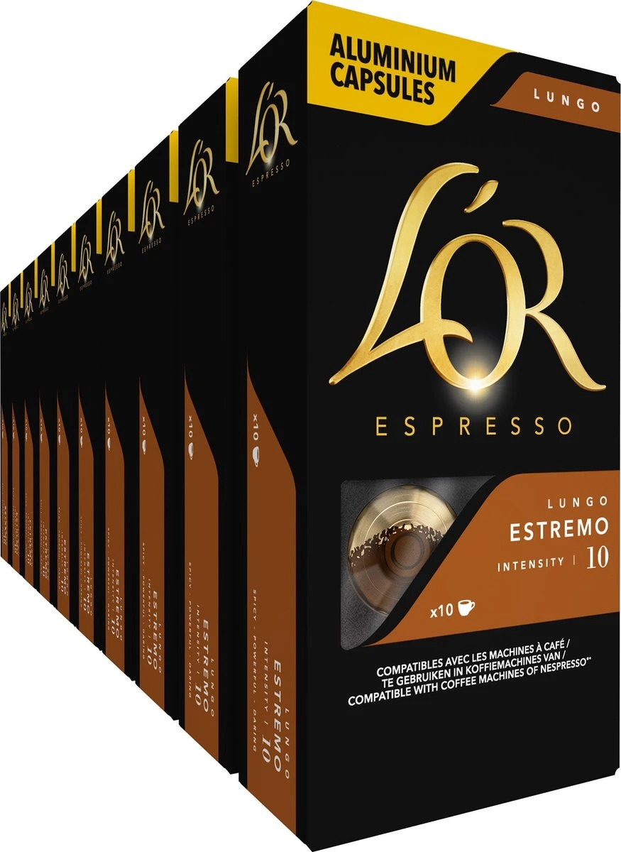 L'OR Lungo Estremo Koffiecups - Intensiteit 10/12 - 10 X 10 Capsules 1 L'OR Lungo Estremo Koffiecups - Intensiteit 10/12 - 10 X 10 Capsules